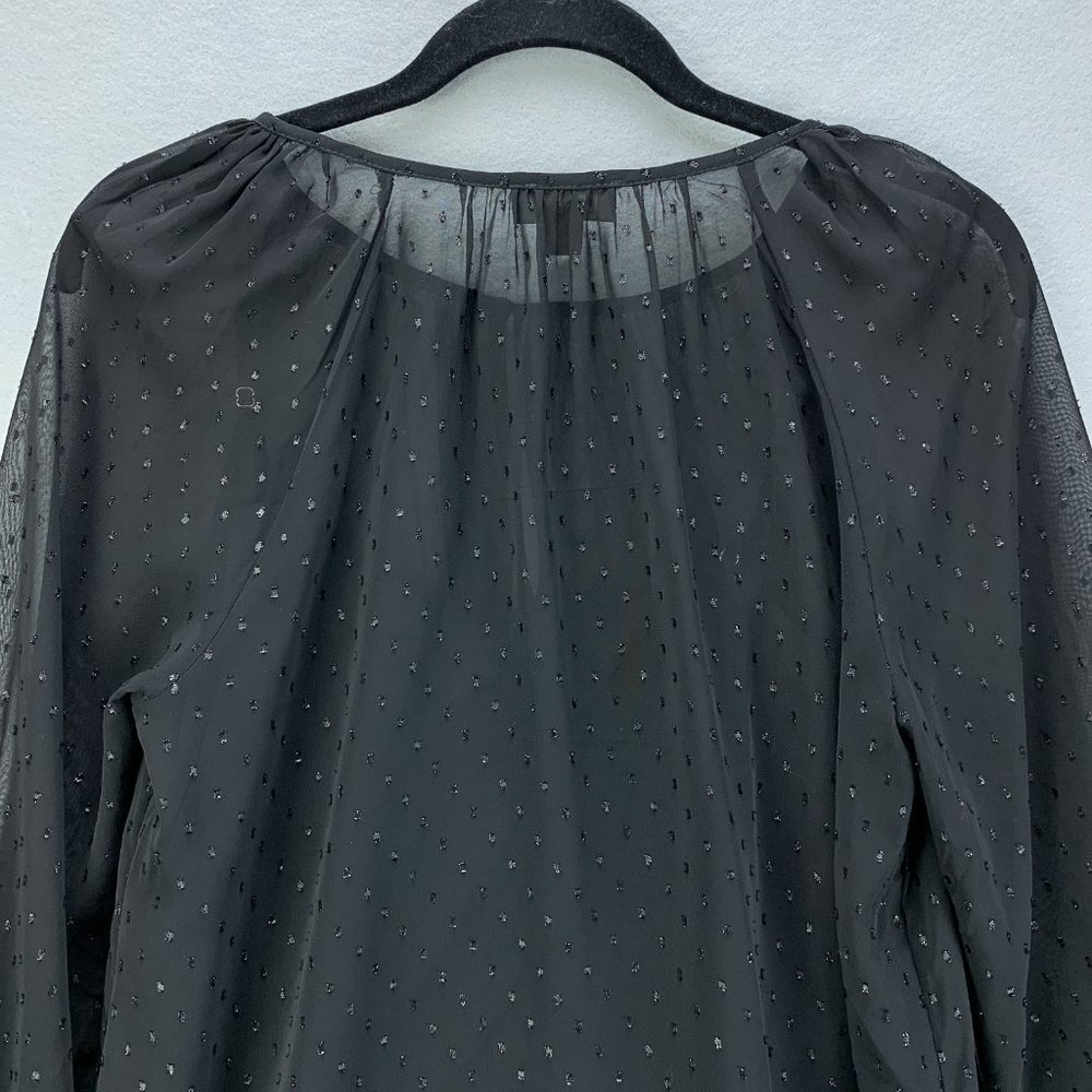Point Sur J Crew Blouse Top Womens XS‎ Black Popover Chiffon Pin Dot Keyhole - Picture 6 of 14